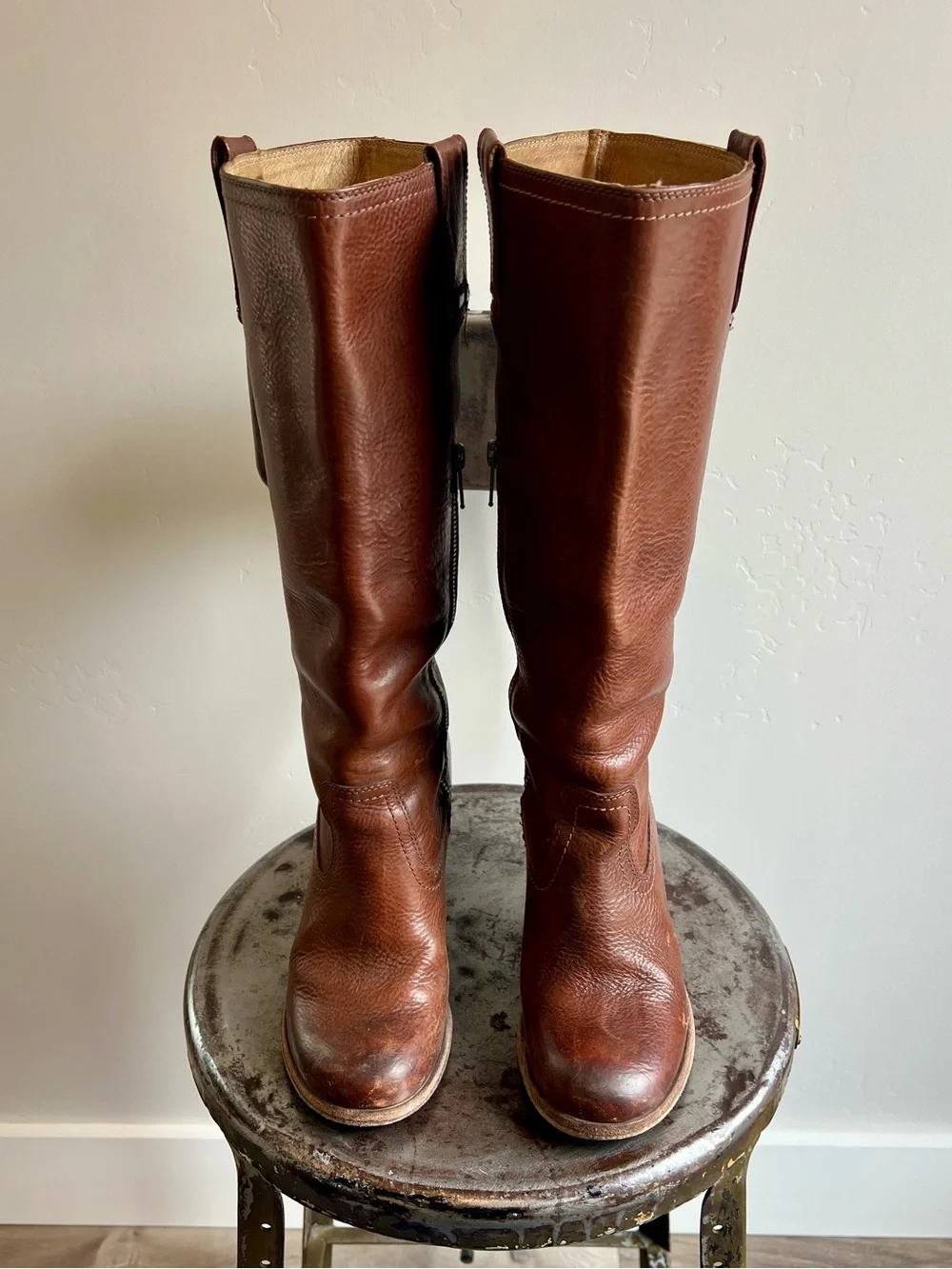 Frye / Leather Mid-Calf Zip Heel Boots / Size 7 - Picture 3 of 13